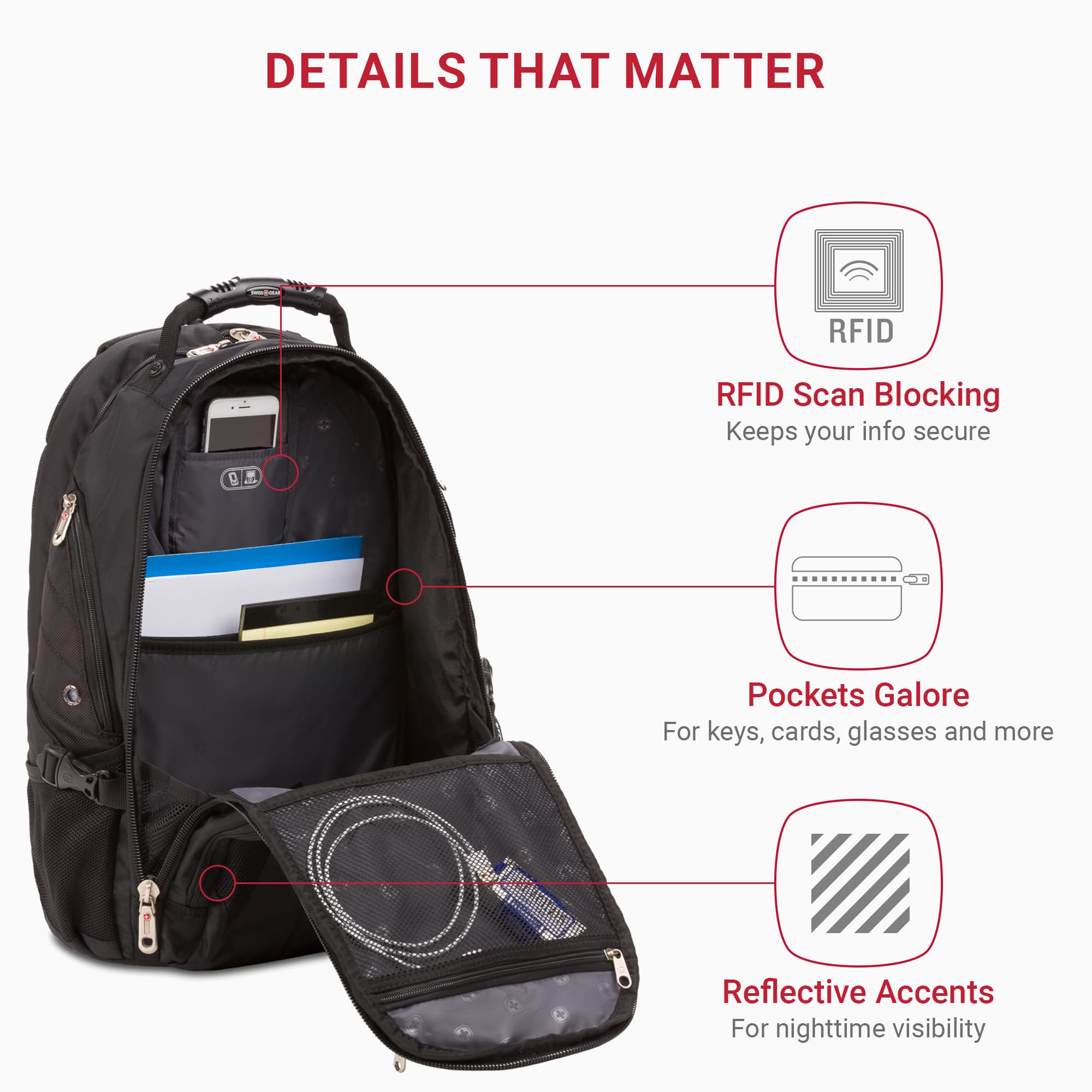 SWISSGEAR 1900 ScanSmart TSA Laptop Backpack Fits 17 Inch Laptop with RFID Protection and Tablet Pocket, Black, 19-Inch - Image 3