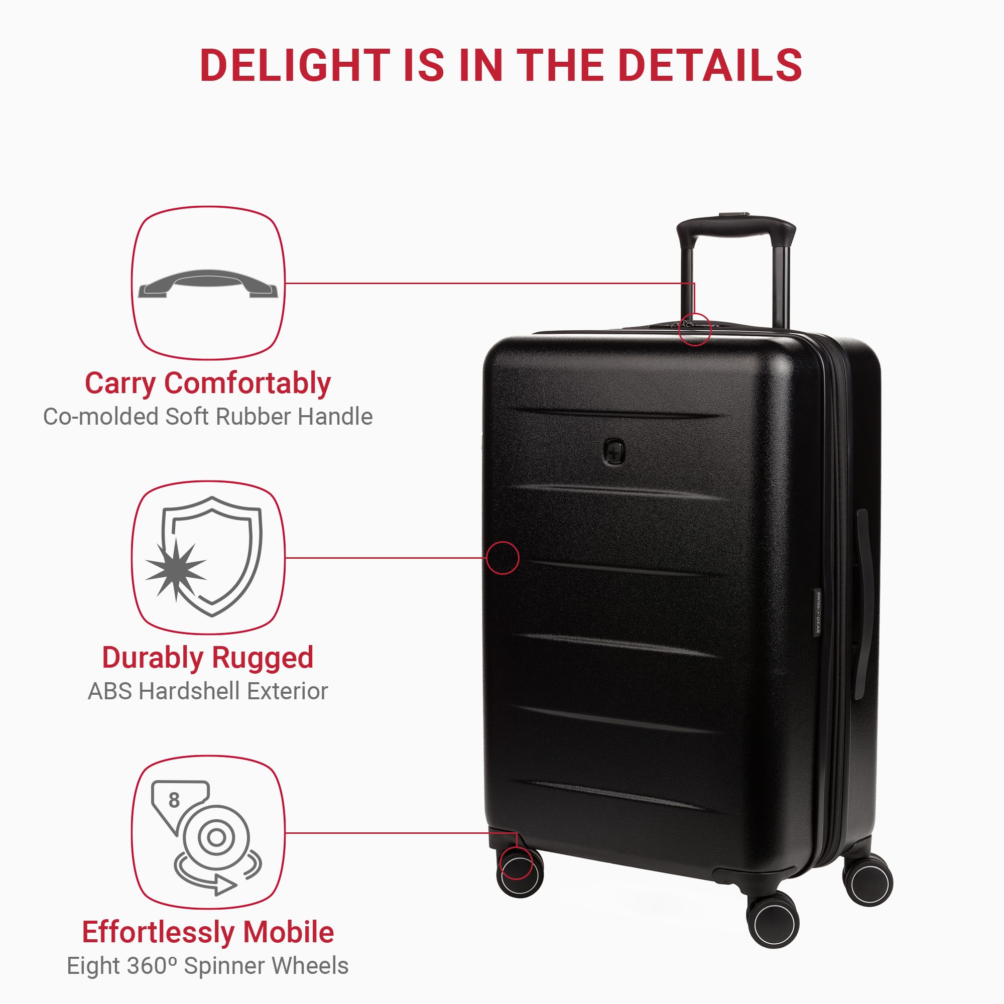 SwissGear 8020 Eclipse Collection Hardside Expandable Luggage – Black - Image 3