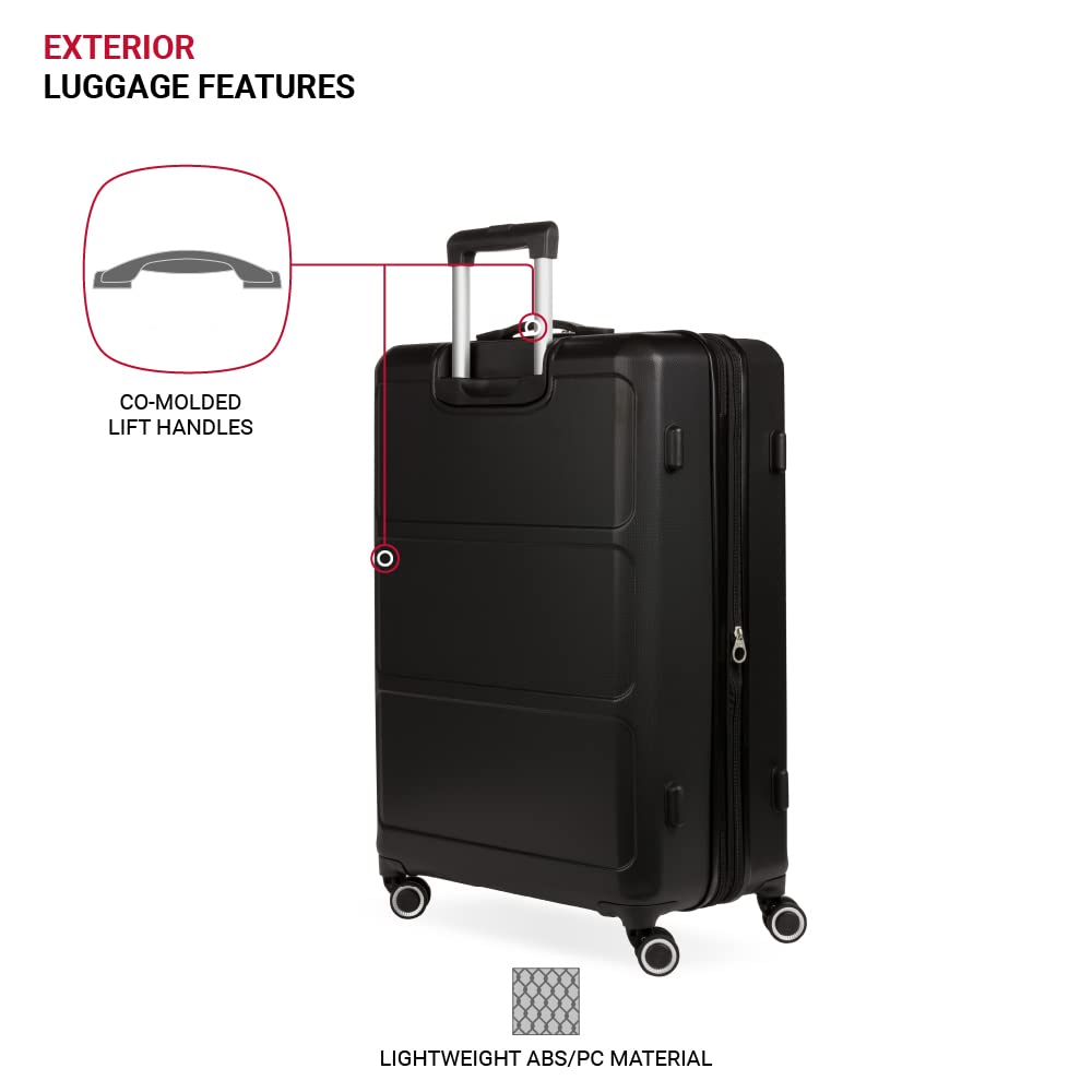 SwissGear 8090 Hardside Expandable Luggage with Spinner Wheels, Black, Checked-Large 28-Inch - Image 3