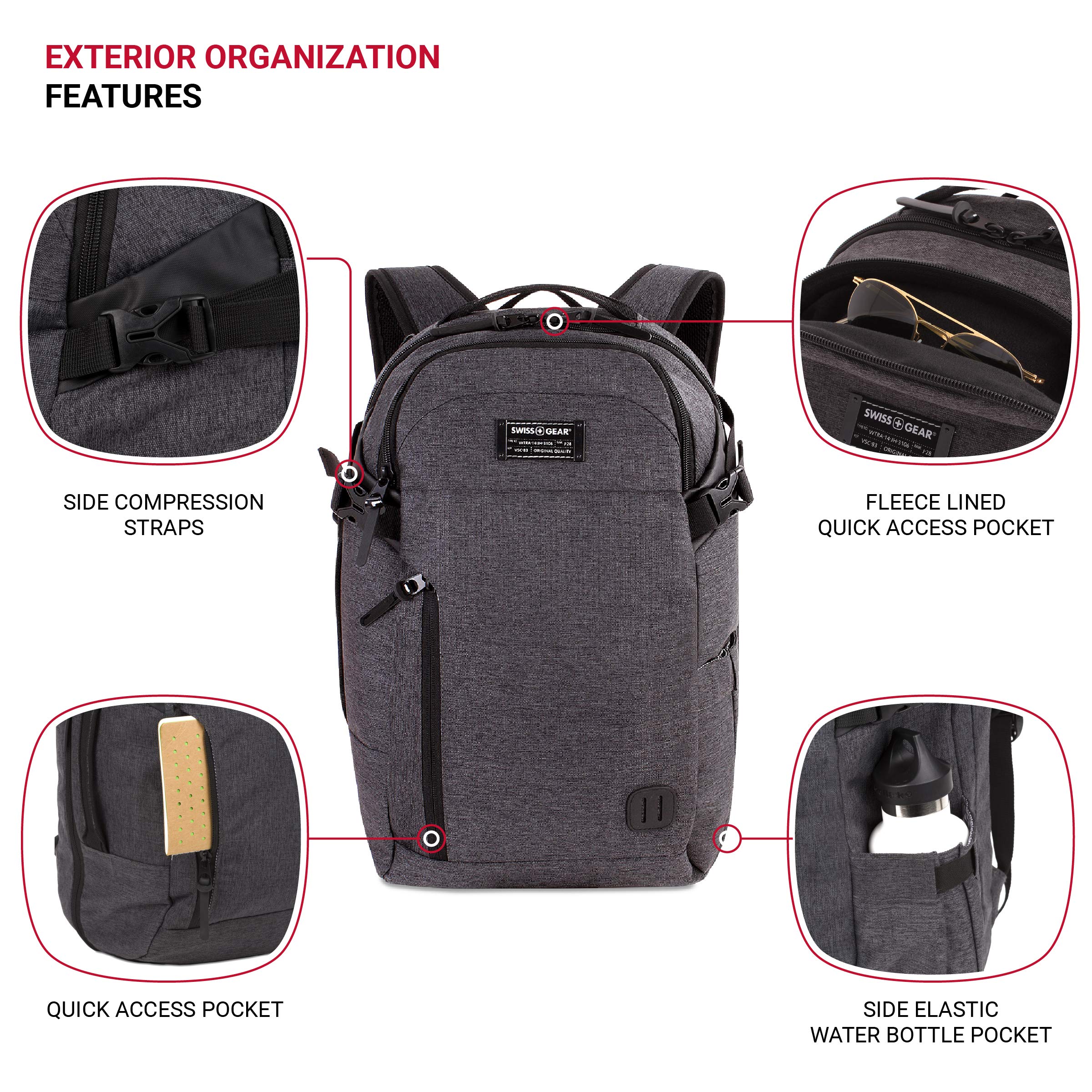 SwissGear Hybrid Travel Laptop Backpack, Heather Grey, 18-Inch - Image 3