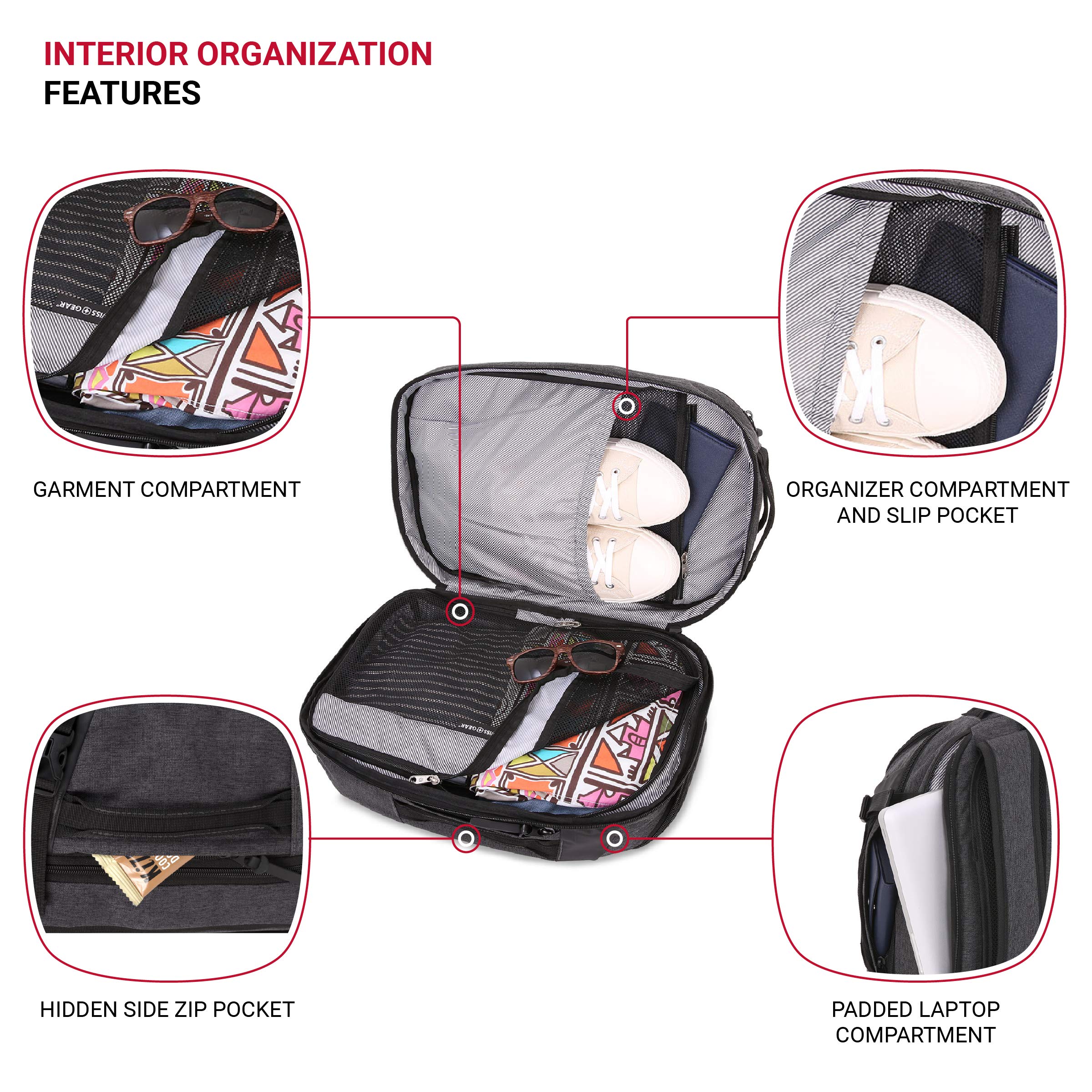 SwissGear Hybrid Travel Laptop Backpack, Heather Grey, 18-Inch - Image 4
