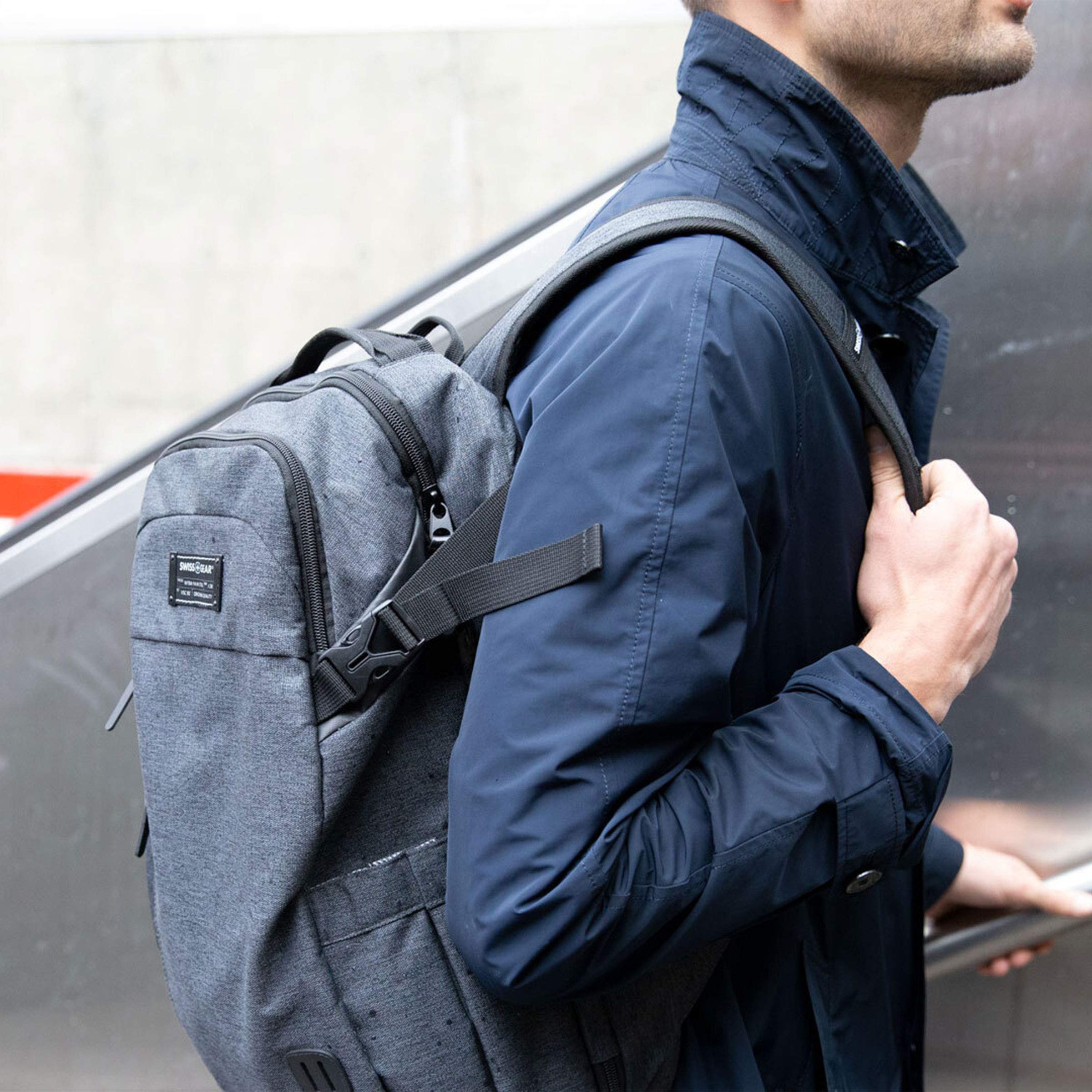 SwissGear Hybrid Travel Laptop Backpack, Heather Grey, 18-Inch - Image 7