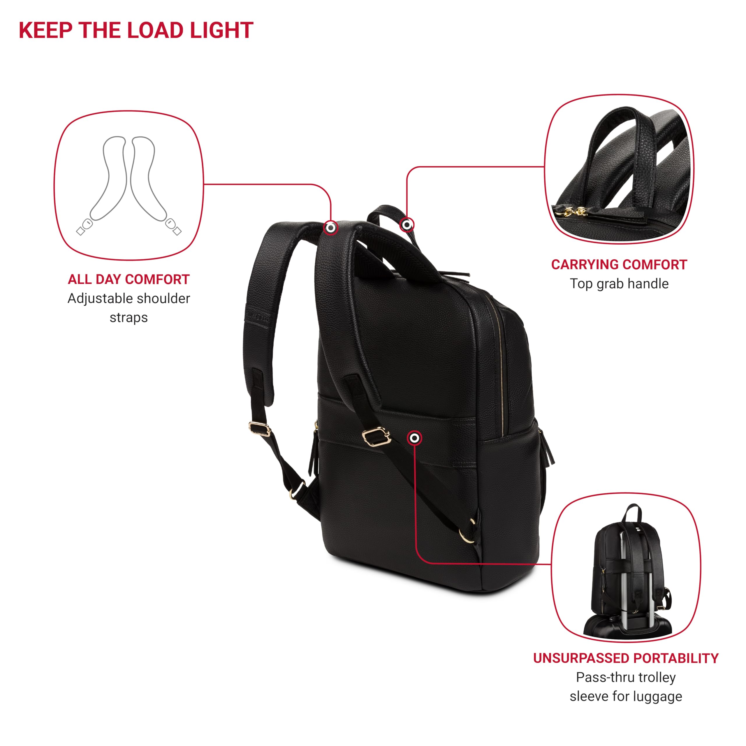 SwissGear Serenity Luxe Women's Laptop Backpack, Laptop Bag Fits Most 13-Inch Laptops, Black, 16 Inches - Image 3