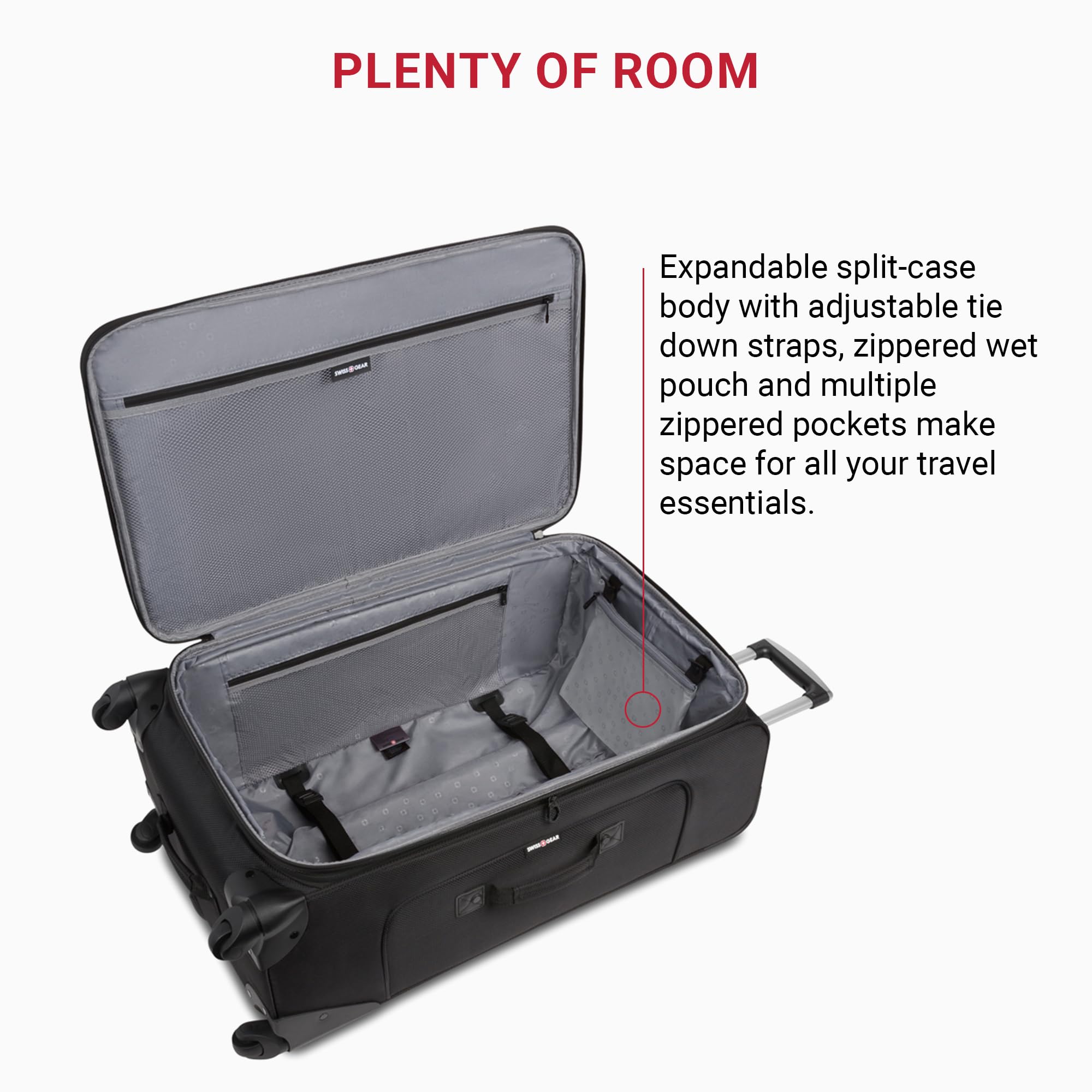 SWISSGEAR Sion Softside Expandable Spinner Luggage Durable Lightweight Travel Suitcase, Black, 3-Piece Set (21/25/29) - Image 5