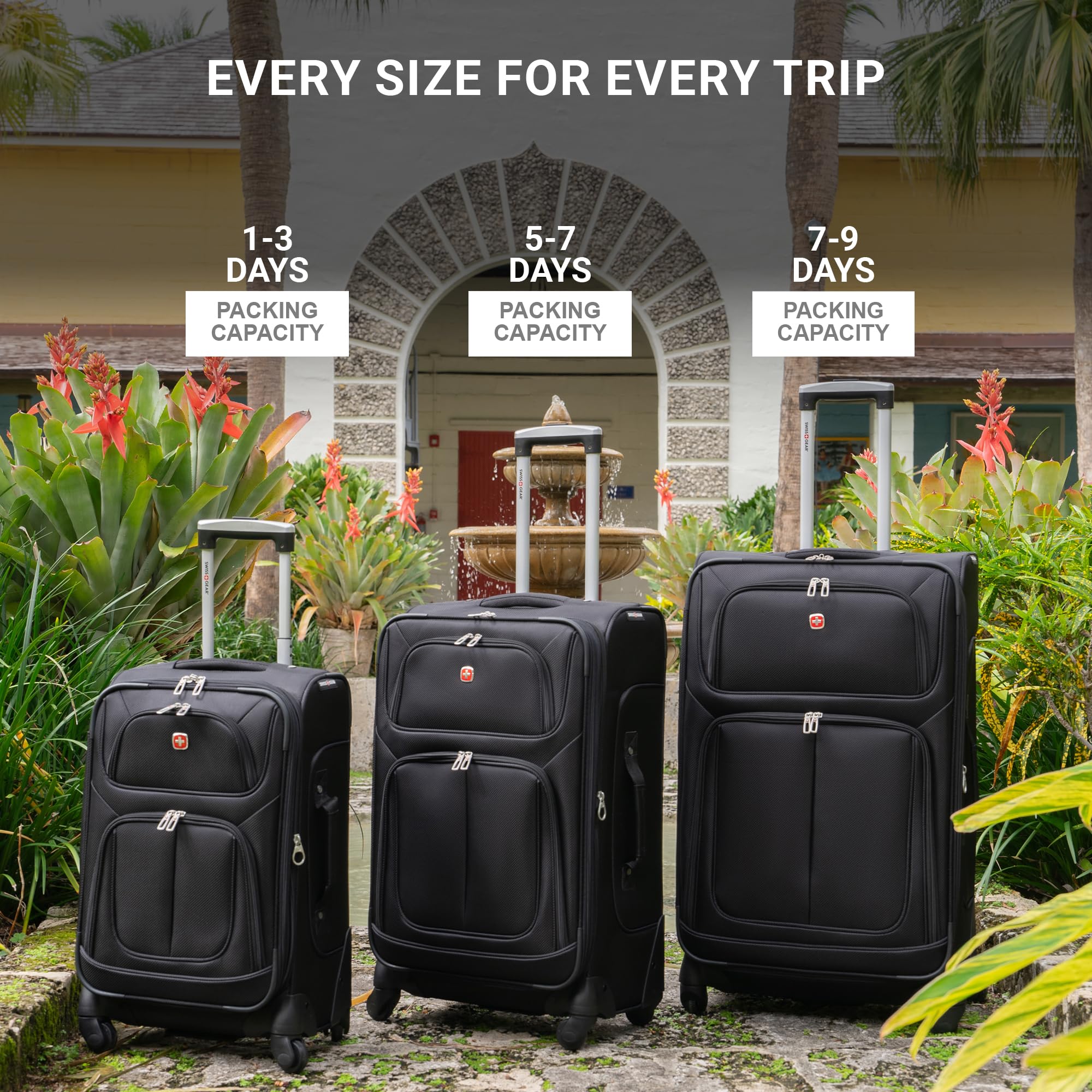 SWISSGEAR Sion Softside Expandable Spinner Luggage Durable Lightweight Travel Suitcase, Black, 3-Piece Set (21/25/29) - Image 6