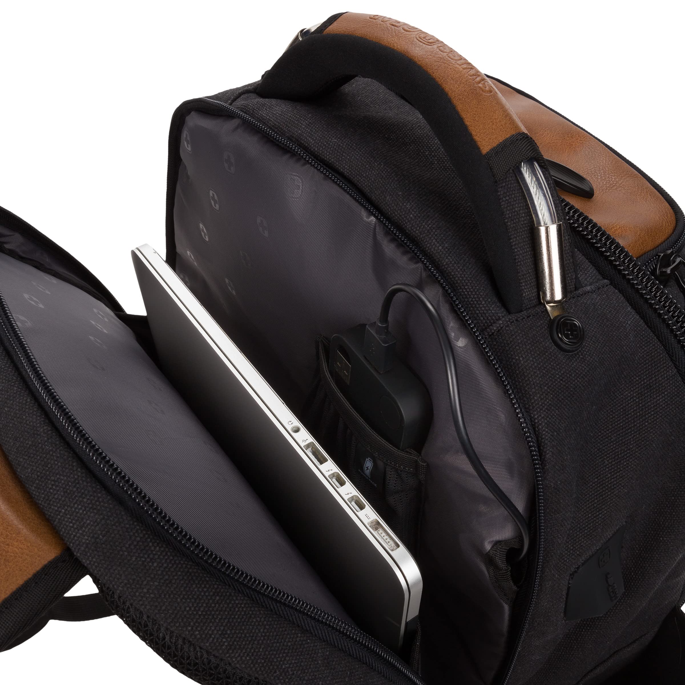 SwissGear Tool Bag Backpack, Fits Up to 17-Inch Laptop, Work Pack PRO, Black/Brown Canvas - Image 6