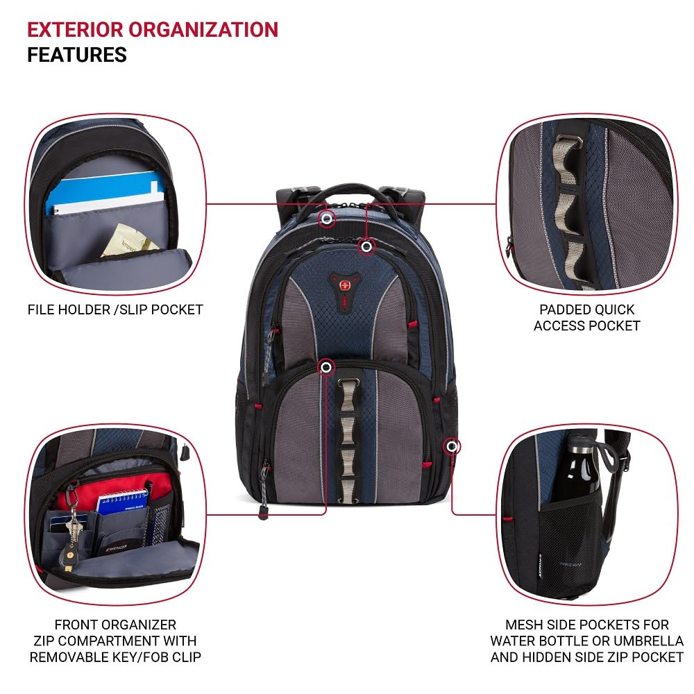 Wenger Cobalt Laptop Backpack, Fits 16 inch Laptop, Men's and Women's, Blue/Grey - Image 3